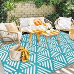 Capslpad Outdoor Rug for Patio 5'x8' Plastic Straw Rug UV Resistant Waterproof Reversible Mat Lightweight RV Camping Outside Area Rug for Deck Porch BBQ Picnic Pool Beach Garden Balcony Tent,Teal