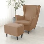 Highdi Wingback Chair Covers 2 Piece with Ottoman Cover, Stretch Wing Chair Slipcover, Washable Spandex Fabric Sofa Cover Furniture Protector for Armchair Chairs Bedroom Hotel (camel)