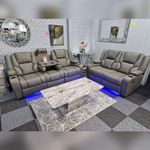 Orlando - Electric Recliners Sofa With Cupholders - 3+2 Seater Sofa Grey/LED Lights/Wireless Charging (Grey)