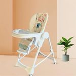 POLKA TOTS Kids Cream Portable Baby Dinning Table High Chair with Footrest, Toddlers Feeding Booster Adjustable Height Chair Seat with Safety Harness Wheels & Cushion (ChicChow Chariot, Elephant Print)