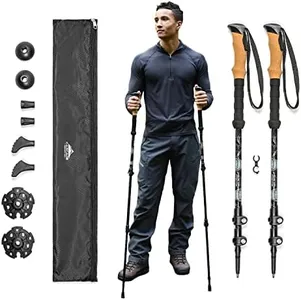 Cascade Mountain Tech Lightweight Aircraft-Grade Aluminum Trekking Poles with Extended Down Grip Plus Tip Kit, 2 Count (Pack of 1)