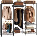 Finnhomy Metal Clothes Rack for Hanging Clothes Heavy Duty Clothing Garment Rack with 8 Adjustable Wire Shelves & 4 Hang Rods Custom Portable Wardrobe Closet Storage Organizer Rack Freestanding