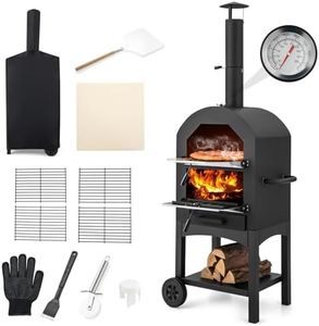 GYMAX Four à Pizza Extérieur 162CM, Four à Pizza à Bois ou à Pellet, Cuisson Facile avec Thermomètre, Pierre à Pizza, Grilles, Pelle, Accessoires Complets, pour Camping, Fêtes, Barbecues