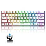 60% Wireless Mechanical Gaming Keyboard with Rainbow RGB Backlight Compact 61 Key Ergonomic Rechargeable Anti-ghosting Bluetooth 5.0 Type-C USB Wired for Typist PC Laptop Mac Gamer (White/Blue Switch)