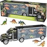 16” Jurassic Dinosaur Trailer Carrier with 6 Mini Plastic Dinosaurs Toys, Great for Kids, Toys & Tractor Case Boys and Girls by Prextex