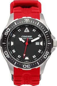 Cressi Manta, Orologio Professionale Subacqueo 100 m/10 ATM, Silver/Nero/Rosso, Taglia Unica