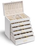 Vlando 6 Layer Large Jewellery Box, Jewellery Box Organiser with Necklace Holder, Jewellery Storage for Ring Bracelet and Watch, Gift for Women (White)