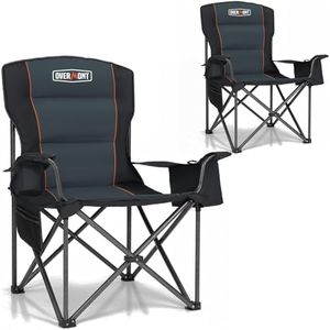 Overmont Oversized Folding Camping Chair 2Pack - 450lbs Support with Padded Cushion Cooler Pockets - Heavy Duty Collapsible Chairs for Sports Garden Beach Fishing Black 2pk