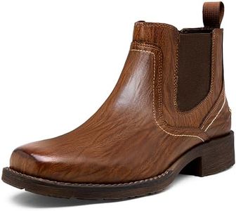 Jousen Chelsea Boots Men Square Toe Ankle Mens Western Boots Casual Slip On Boots for Men(AMY8421 brown 8)