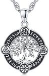 Friggem ViKing Necklace 925 Sterling Sliver Viking Tree of Life Pendant Necklace Viking Jewellery for Men Women With Stainless Steel Chain 55 cm (C)