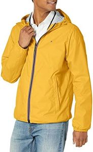 Tommy Hilfiger Men's Lightweight Active Water Resistant Hooded Rain Jacket, Yellow, Small