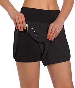 Ksmien Women's 2 in 1 Running Shorts - Lightweight Athletic Workout Gym Yoga Shorts Liner with Phone Pockets