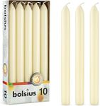 BOLSIUS Ivory Dinner Candles - 10 Pack Unscented 9 Inch Straight Taper Candle Set - 8 Hour Burn Time - Premium European Quality - Smokeless and Dripless Household, Spa, Wedding, and Party Candlestick