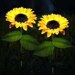 The Bright Storey Plastic Solar Powered Realistic Sunflower Lights Waterproof Decorative Landscape Lights For Garden Patio Yard Pathway (Pack Of 2)