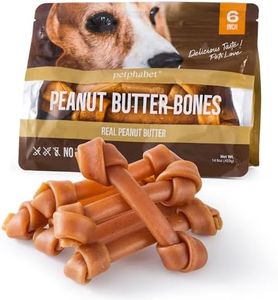 PETPHABET Dog Treats Peanut Butter Bones, 6 inch Rawhide Free Chews 6 Count, Digestible Chewing Snacks for Medium Large Dogs, Natural Healthy Snacks for Training Rewards, 15 oz