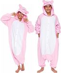 Silver Lilly Unisex Adult Pajamas - Plush One Piece Cosplay Pig Animal Costume (Pink, Medium)