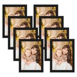 CRUGLA 5x7 Magnetic Picture Frames for Refrigerator 8 Packs, Modified Magnetic Sheet with Self Adhesive Backing, Black 5 by 7 Magnetic Photo Frame Set for Glass Window Door Cubicle