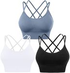 Evercute Cross Back Sport Bras Padded Strappy Criss Cross Cropped Bras for Yoga Workout Fitness Low Impact, ①Black White Blue 3 Pack, Medium