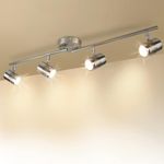 DLLT Led Track Light, Adjustable 4 Lights Track Lighting Fixture, Flush Mount Ceiling Spot Light for Kitchen, Dining Room, Bedroom, Hallway, Entryway, 3000K Warm Light, 4 * 3W GU10 Bulbs Included