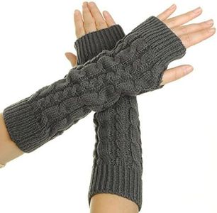 Flammi Women's Cable Knit Arm Warmers Fingerless Gloves Thumb Hole Gloves Mittens (Grey)