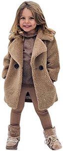 HIUARA 2023 Baby Girls Faux Fur Solid Long Coat Toddler Kids Winter Fleece Jacket Warm Outwear Clothes Thick Trench Coat Soft Comfort Breathable Holiday Outdoor Trips Festival Party Clothing