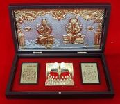 KUSHAL CREATIONS 24K Gold Plated Religious Frame Photo Frame with Charan Paduka Return Gifts for Home Puja Office (LAXMI GANESH)