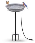 BIRD WISH Heated Bird Bath, Stable 5-Prong Metal Base Thermostat Control Weather Resistance All Seasons Available 75W Heated Bird Baths for Outdoors for Winter Garden Yard Patio Lawn, Spotted Grey