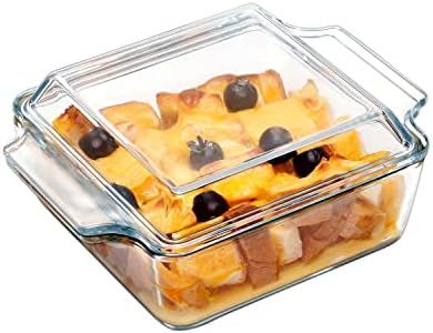 NUTRIUPS 6x6 Inches Square Glass Casserole Dish With Glass Lid Glass Bakeware Glass Microwave Brownie Pan Covered Bowl for Cooking