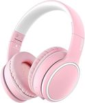 RORSOU B10 Bluetooth Headphones Over Ear, Lightweight Folding Stereo Bass Wireless and Wired Headset with Mic, 50H Playtime, Volume Control, Bluetooth 5.3 Headphones for iPad/Travel/Tablet/PC (Pink)