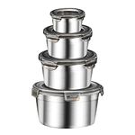 Misichao Stainless Steel Food Containers with Lids 4 Pack Metal Food Storage Container Set Meal Prep Containers Reusable Leak-Proof Bento Lunch Box Dishwasher & Freezer Safe 330ml+550ml+950ml+2000ml