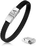 Leather Bracelet for Men, Adjustable Mens Leather Bracelet with Stainless Steel Magnetic Clasp Braided Genuine Lether Bracelet Mens Bracelets Black Leather Initial Bracelet Jewelry Gifts for Men Boys, 7.5+0.5, Leather