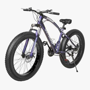 Betterland 26 Inch Bicycle Wheels, Fat Tire Mountain Bike, 21-Speed with Dual Front Suspension, High Carbon Steel Frame with Double Disc Brake and Anti-Slip Bicycle for Adults (Blue&Purple)