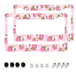 2 Pcs Pink License Plate Frame Women Cute Strawberry Cat Car License Plate Frames Kawaii Car Tag Cover Holder Universal Us Standard Vehicles Car Decor Accessories