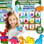 LIL ADVENTS Potty Time Adventures - Dinosaurs with 14 Wooden Block Toy Prizes|Potty Training Advent Game|As Seen on Shark Tank|Wood Block Toys, Reward Chart, Activity Board and Stickers
