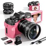 NBD 4K Digital Cameras for Photography - 48MP/60FPS Video Camera for Vlogging, WiFi & App Control, YouTube Vlogging Camera with 32GB TF Card. Wide-Angle & Macro Lens Included (Pink)