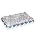 eing Cigarette Case Bling Crystal Double Sided Spring Clip Open Pocket Holder for 14 King Cigarettes,Metal Cigarette Case Box,Silver