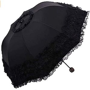 zmgmsmh Foldable Lace Parasol Travel sun rain Umbrella Compact anti UV Resistance Princess Umbrella Sun Umbrella for Women Girls (Lace Black)