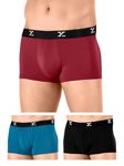 XYXX Men's Underwear Ace IntelliSoft Antimicrobial Micro Modal Trunk Pack of 3 (Rio Red;Black;Deep Sea Blue; L)