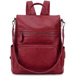 RAVUO Women Backpack Purse, Fashion PU Leather Anti-theft Ladies Backpack Convertible Rucksack School Bags Three Ways to Carry (Wine Red)