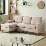 ModernLuxe 3 Seater Sofa, Modern Fabric Corner Sofa with Removable Solid Wood Footrest, Multi-functional L-shaped Sofa Couch, Upholstered Sectional Sofa Settee for Living Room, Bedroom, Office, Beige