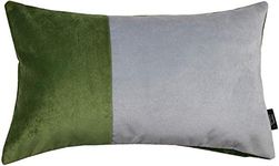 McAlister Textiles Luxury Velvet Cushion Cover - Two Tone Scatter Cushions With A Fern Green & Dove Grey Patchwork Pattern 60x40 Cm - 24x16 Inches