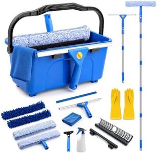 19-Piece Window Cleaning Kit with 3-Gallon Bucket, Professional Window Washing Kit with 78" Extension Pole, 14" Silicone Squeegee,15" Scrubber and Replacement Pads, for for Indoor and Outdoor Glass