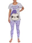 Harry Bear Womens Sloth Pyjamas Purple Size X-Large