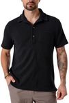 PAODIKUAI Men's Retro Short Sleeve Corduroy Shirt Casual Button Down Shirts (A-Polo-Black, Large)