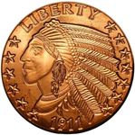 Incuse Indian Design 1 oz Pure .999 Copper Round Bullion Coin in Capsule - COA by Heavenly Metals