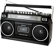 WISCENT Vintage Classic 80s Style Boombox, Cassette Player with Bluetooth, AM/FM/SW Radio, 24W Stereo Speakers, USB/SD Card Slots, Headphone Jack, Black