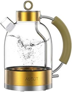 ASCOT Electric Kettle, Glass Electric Tea Kettle Man/Women/Family, 1.6L Borosilicate Glass Tea Heater & Hot Water Boiler, BPA-Free, Auto Shut-Off and Boil-Dry Protection (Gold)