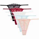 UWOCEKA Lace Thongs for Women, Pack 5 Sexy Low Waist See Through G String Ladies Underwear Panties(XL)