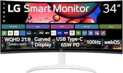 LG 34SR63QA-W 34” QHD UltraWide Smart Curved Monitor, 100Hz, HDR10, USB-C 65W, AirPlay2, webOS (Xbox,Netflix) 1800R, Built-in Speakers, Screen Share, Bluetooth, White