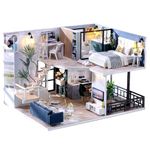 Fsolis 3D Wooden Dollhouse Miniature with Furniture, Mini House Kit Model with Dust Cover for Desk Decoration (L32)